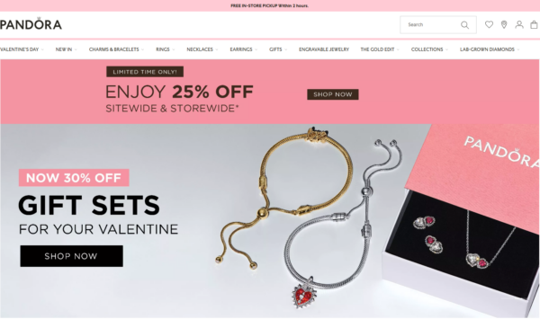 pandora valentine's website design