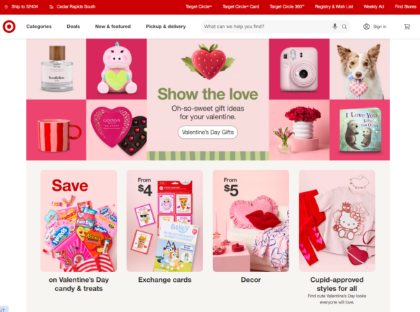 target valentine's website design