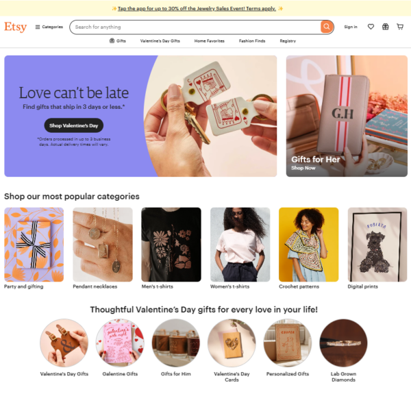 etsy valentine's website design